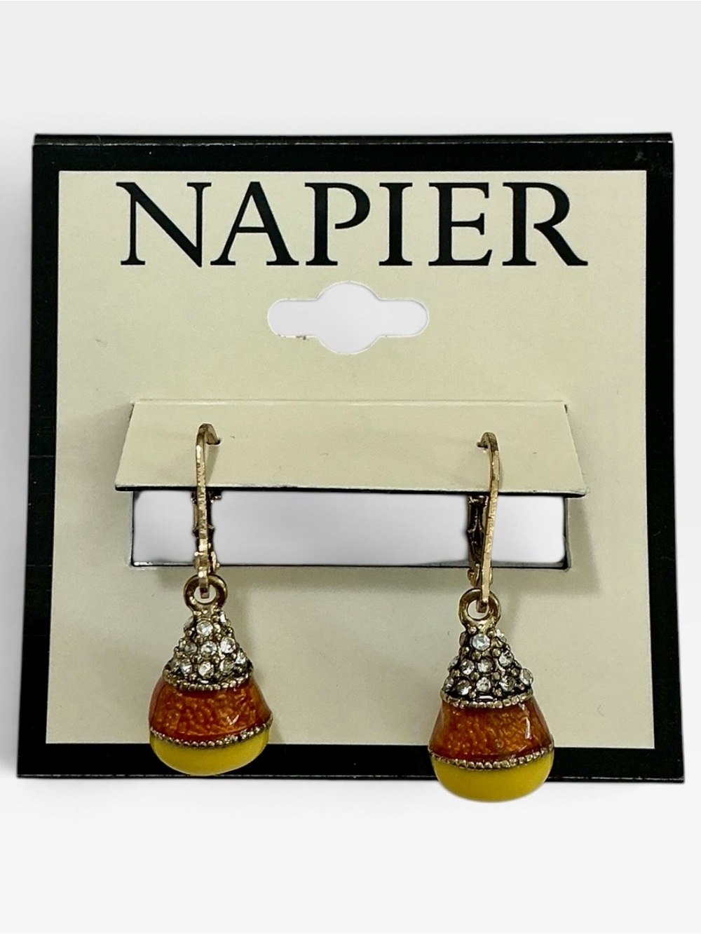 Napier Candy Corn Dangle Leverback Earrings Halloween Holiday Orange And Yellow